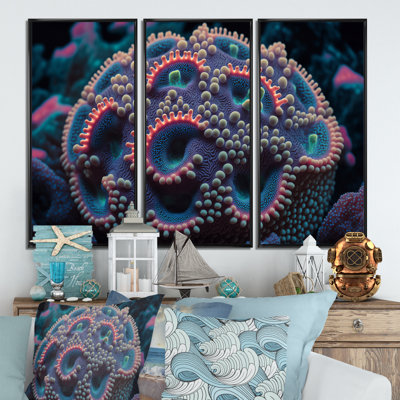«Colorful Hyperbolique Deep Sea Coral III», reproduction sur toile 3 pièces