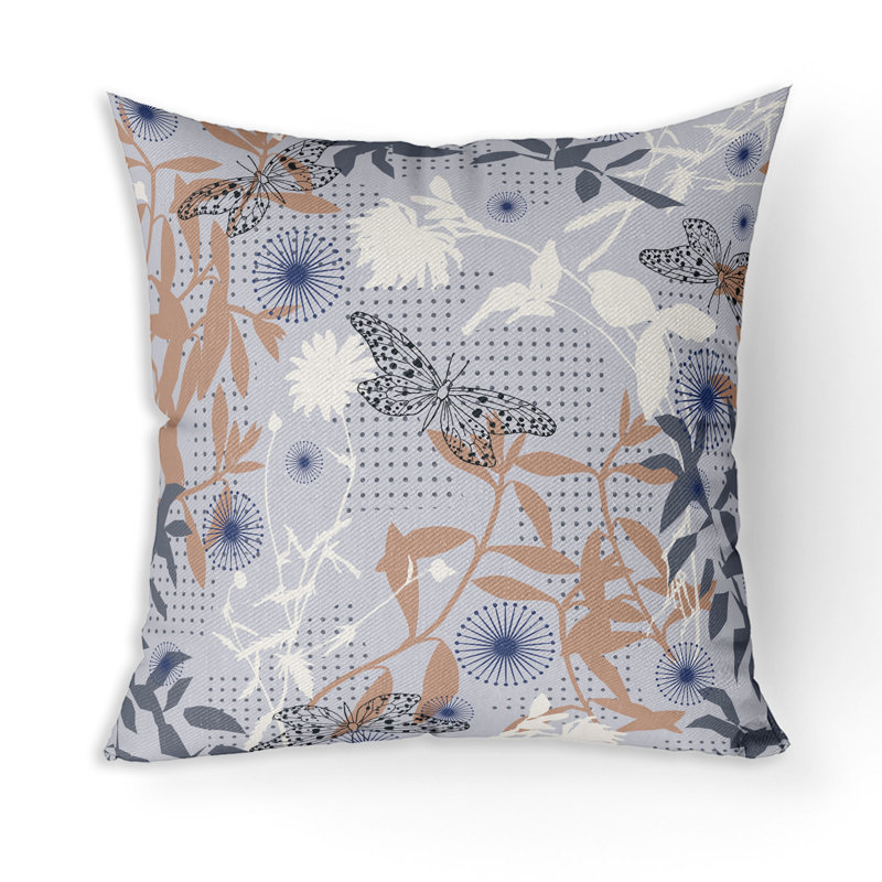 Coussin décoratif floral intérieur / extérieur réversible, H 26 po x l 26 po, Gris / Orange