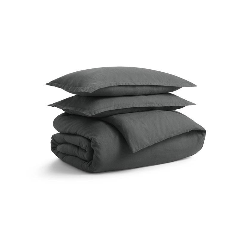 Stone Washed Duvet Cover, Queen Duvet Cover + 2 Queen Shams, Charcoal