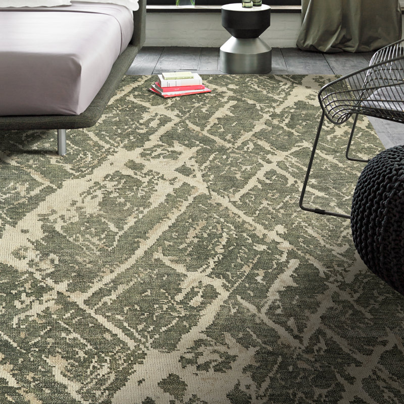 Wool Abstract Area Rug in Gray/Brown, Rectangle 12' x 15'