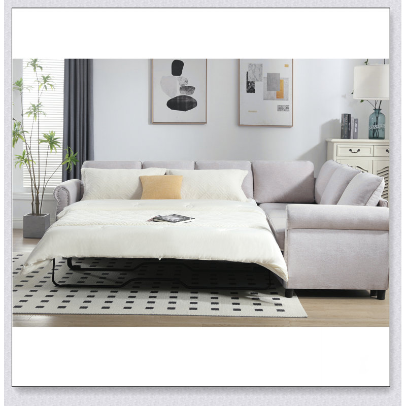 Canapé-lit, canapé-lit 2 en 1, canapé-lit 6 places, canapé-lit en forme de L, Polyester beige