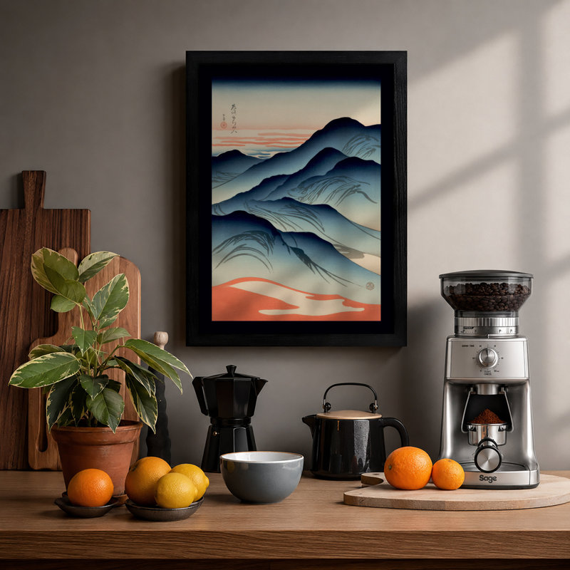 Mountains at Dusk Japandi - Framed Print, Black, A4 - 29.7 x 21.0 cm