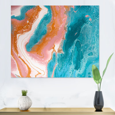 Turquoise et vagues de marbre rose II - peinture sur toile