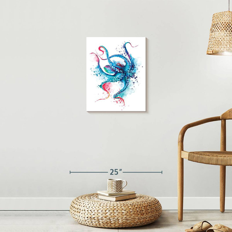Blue Octopus Splash sur impression sur toile, H 20 po x l 16 po x P 1,25 po