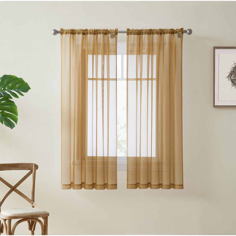 Daxin Sheer Voile Rod Pocket Curtain Panels, Gold, 54" W x 54" L