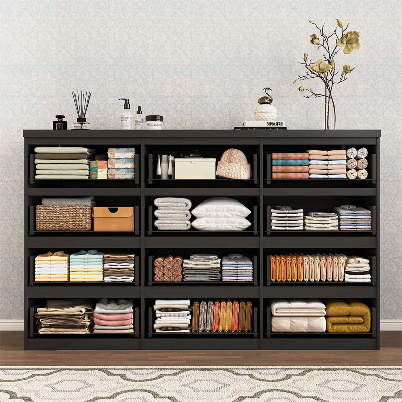 12-Drawer Modern Wood Storage Cabinet, Black