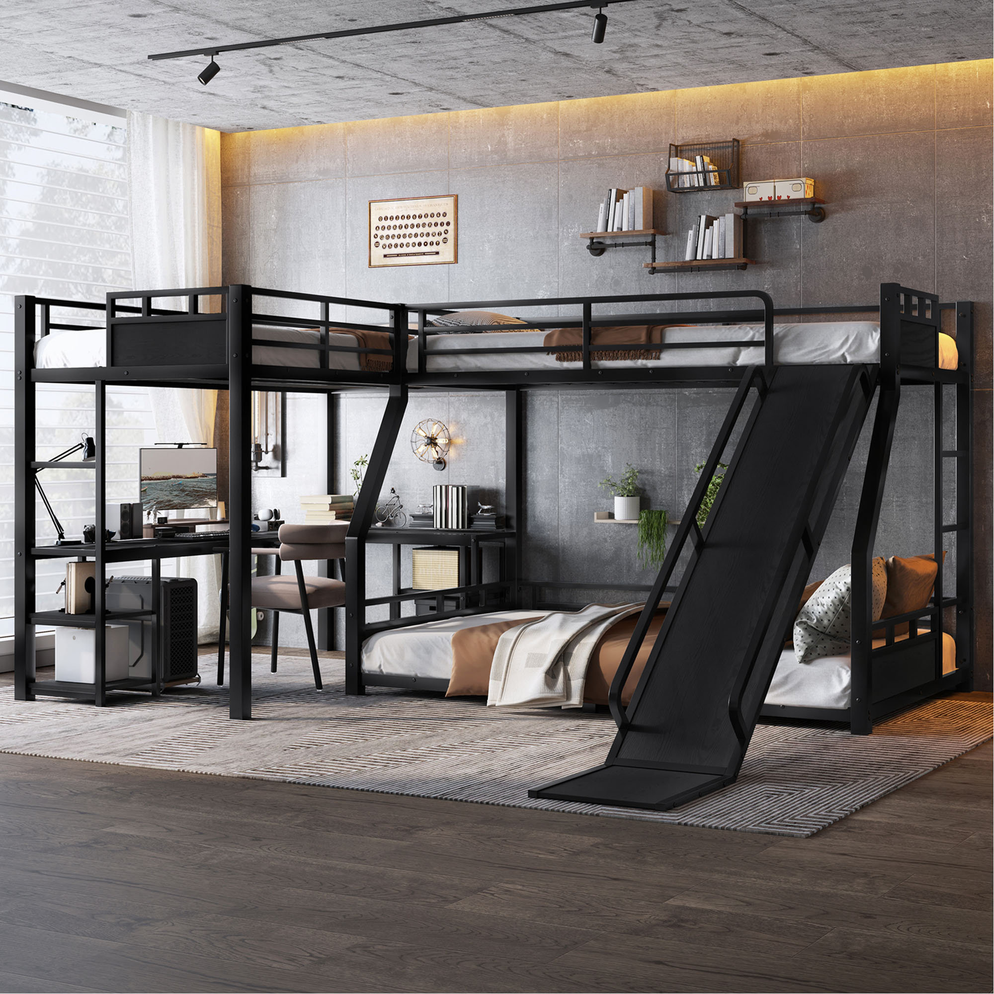 Trent Austin Design L-Shaped Metal Bunk Bed (Top Bed:Twin XL, Bottom ...