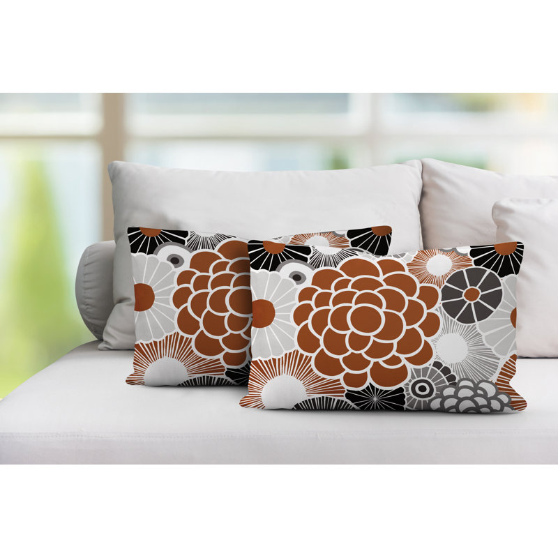 Coussin lombaire floral intérieur / extérieur, Orange brûlé
