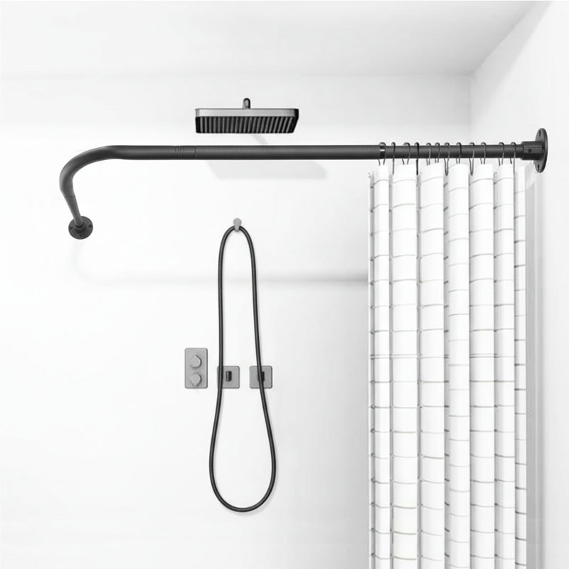 Tringle à rideau de douche réglable en L (29,9 po à 39,8 po), incurvée