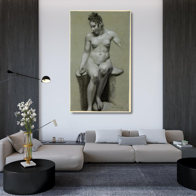 "Femme assise nue" par Pierre-Paul Prud'Hon - Toile tendue avec châssis, H 48 po x l 33 po