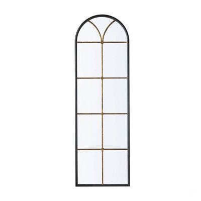 23.5x74.5" Arched Floor Mirror with Black and Gold Windowpane Design