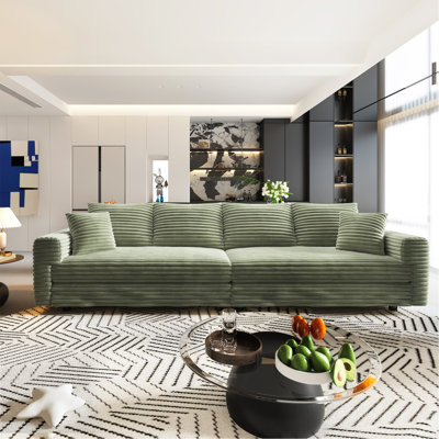 Canapé 102,4 po en velours côtelé 102,4 po, canapé-lit rembourré confortable et moderne, sièges profonds avec coussins moelleux et repose-pieds mobile, fauteuil convertible, vert
