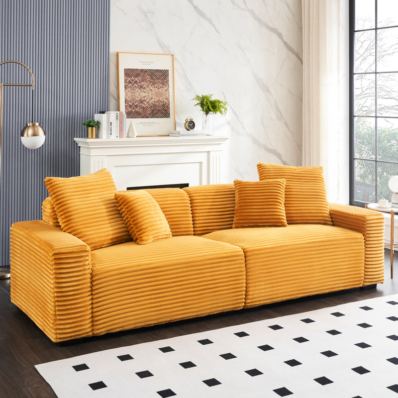 4 4 pièces en velours côtelé orange de 105,39 pouces avec 4 coussins décoratifs, intérieur doux pour un espace douillet de 105,39 pouces, 4 pièces en mousse dense pour un salon agréable