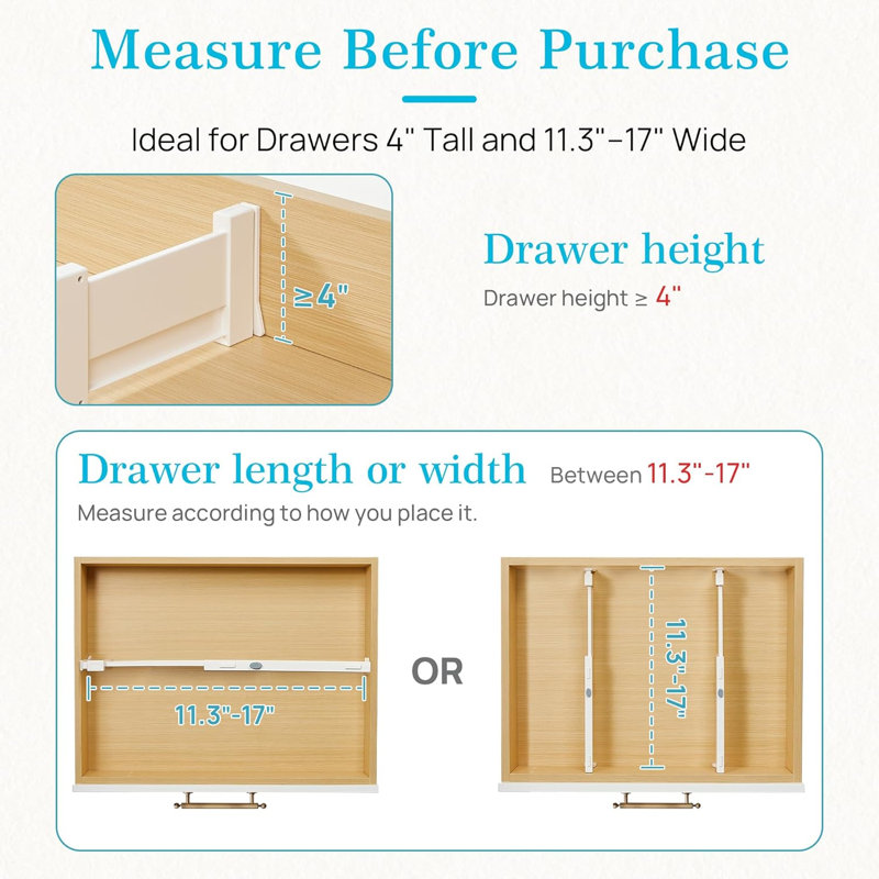 Diviseurs de tiroir pour vêtements, paquet de 8, réglables 4 po de haut extensible de 11,3 po à 17 po, organisateurs de tiroirs en plastique, séparateurs de tiroirs en plastique pour commode, vêtements de bébé, cuisine et rangement de bureau