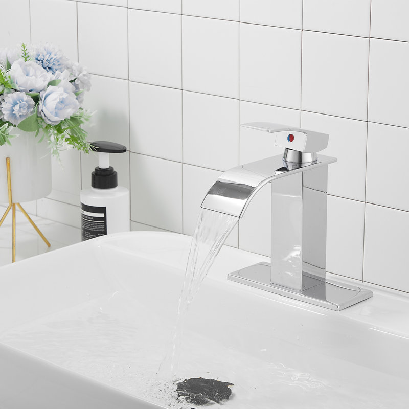 Robinet de salle de bain à un trou avec drain Waterfall, Chrome poli