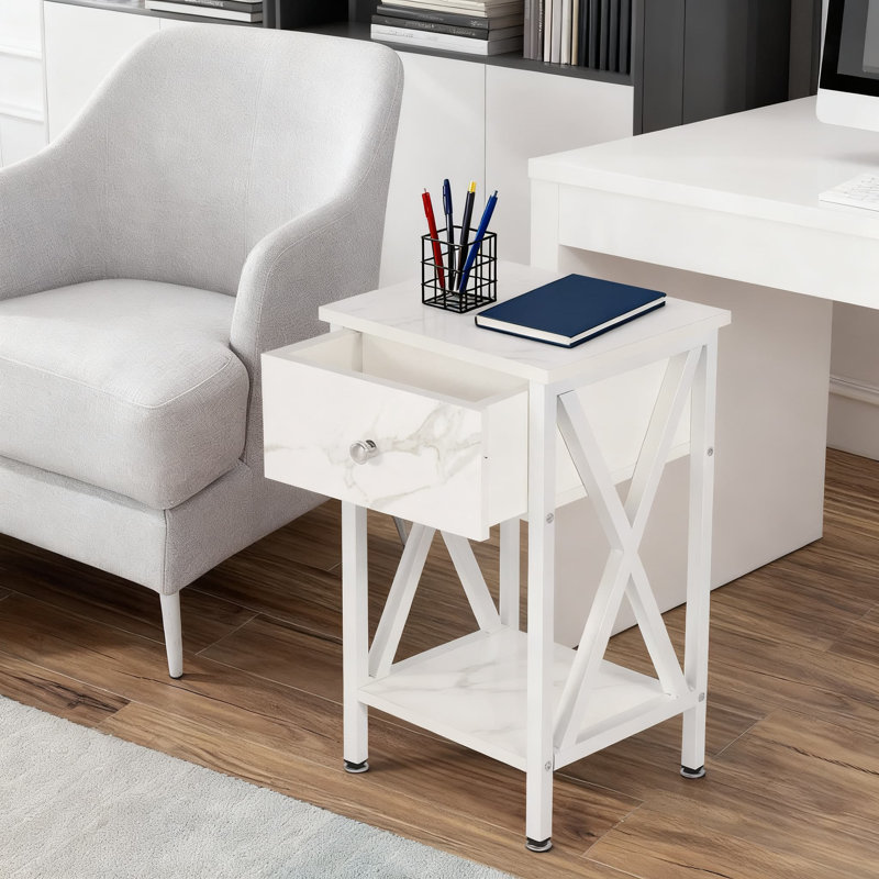 Table de chevet industrielle en X avec tiroir de rangement et tablette ouverte, table de bout polyvalente pour la chambre à coucher et le salon