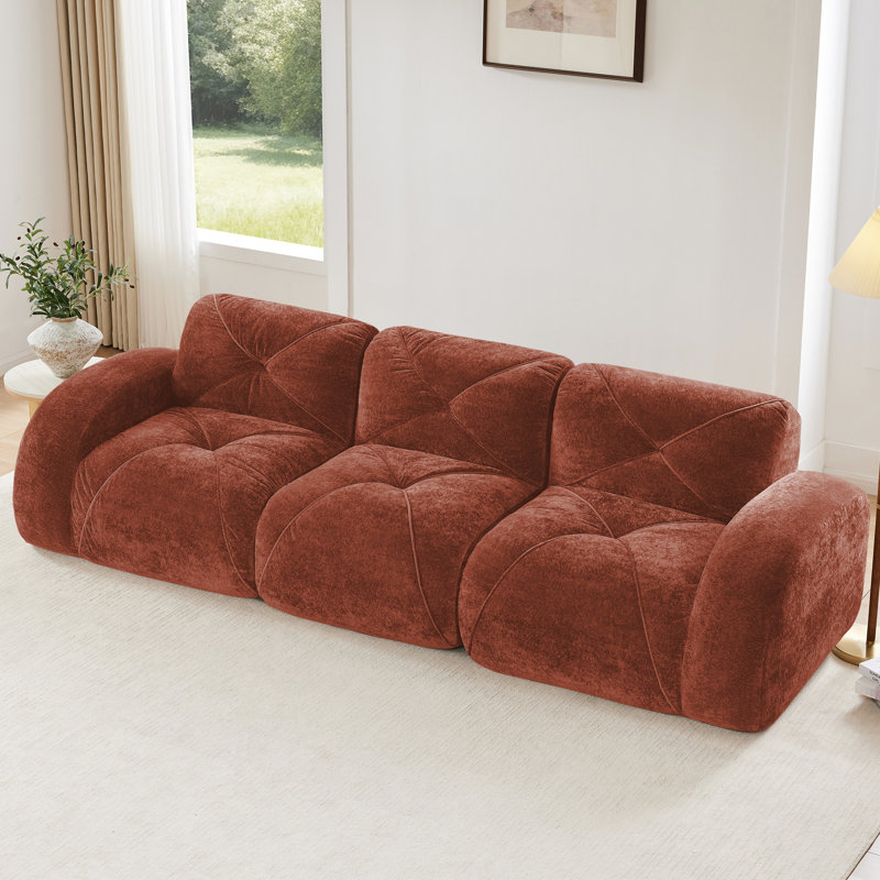 Canapé modulaire en velours doux de 110 po avec éponge haute densité 32d, coussins, glissement, sans assemblage, pour la vie en appartement modulaire en velours, coussins, maisons modernes