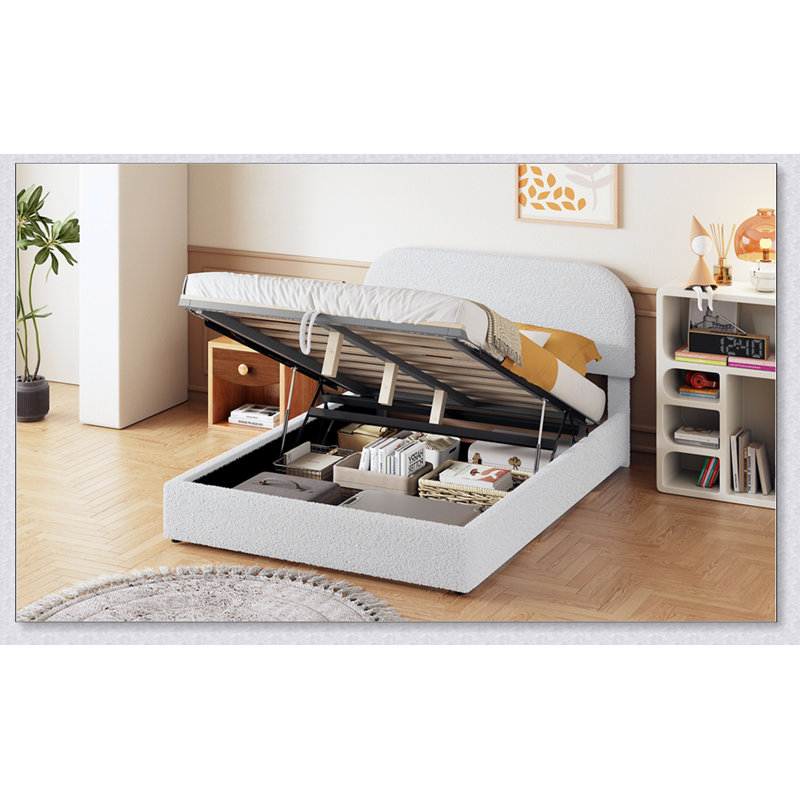 Lit plateforme tapissier Teddy, Double, Blanc