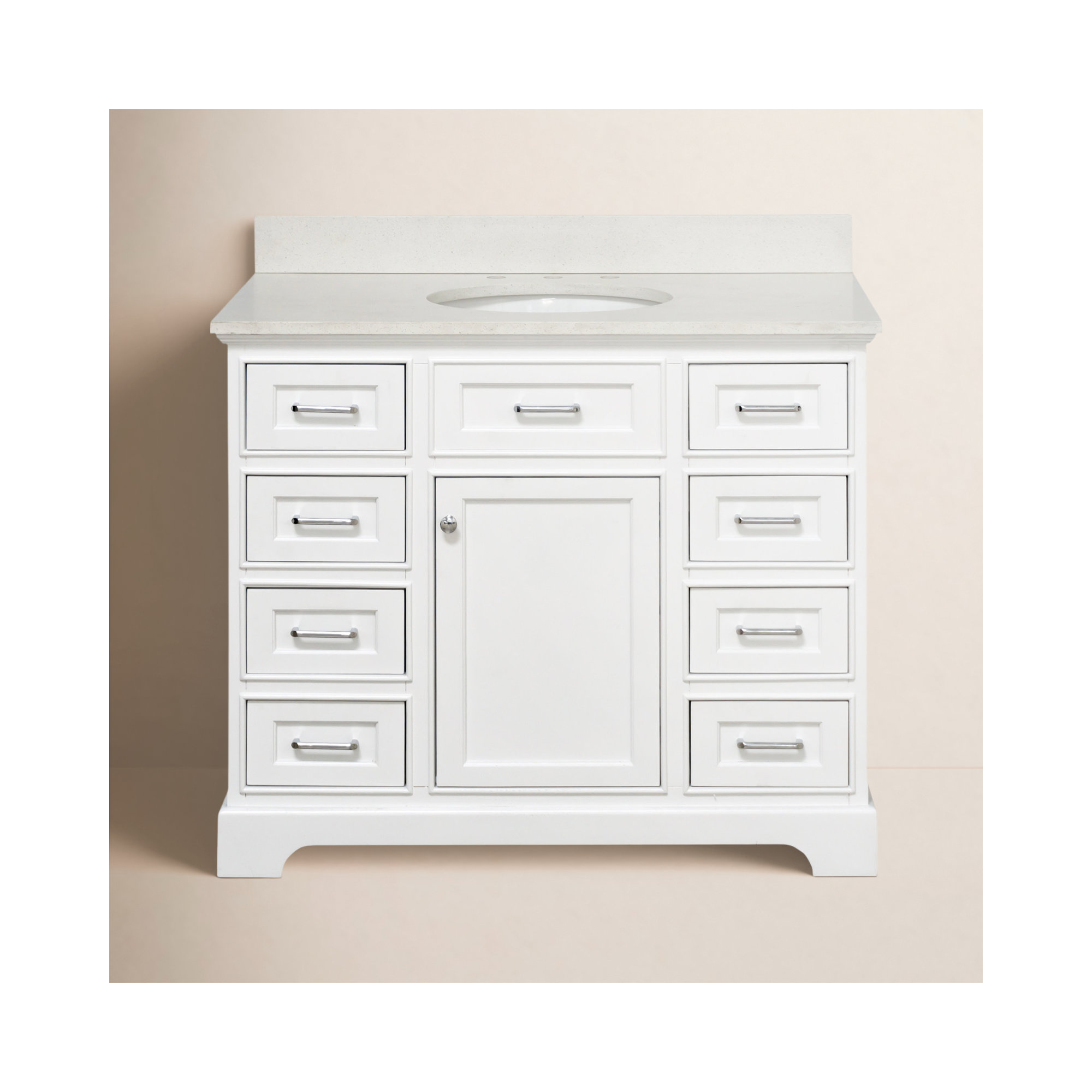Ronnie 42'' Single Bathroom Vanity, Quartz, White
