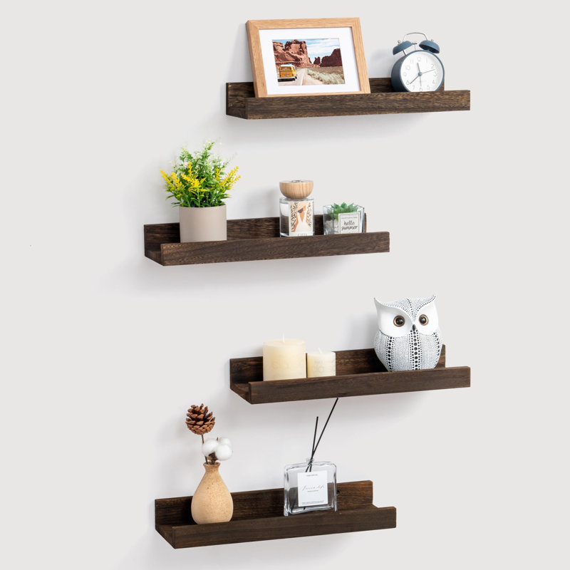 Tablettes murales en bois massif 4 pièces pour rangement mural et étagères en bois rustique, H 2 po x l 16 po x P 5 po