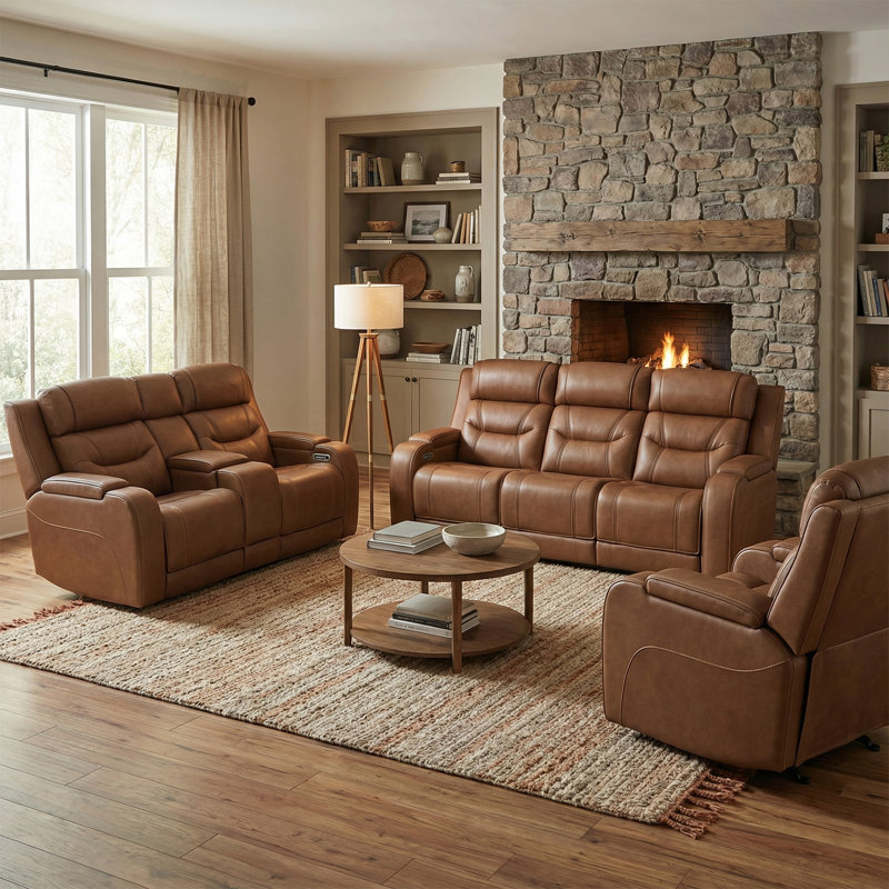 Akron Akron Power Reclining Loveseat With Audio Seating, Tan