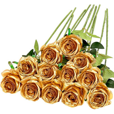 12Pcs Artificial Rose Flowers Realistic Roses Bouquet With Long Stem For Home Wedding Hotel Office Party Table Centerpiece Decoration(Without Vase)