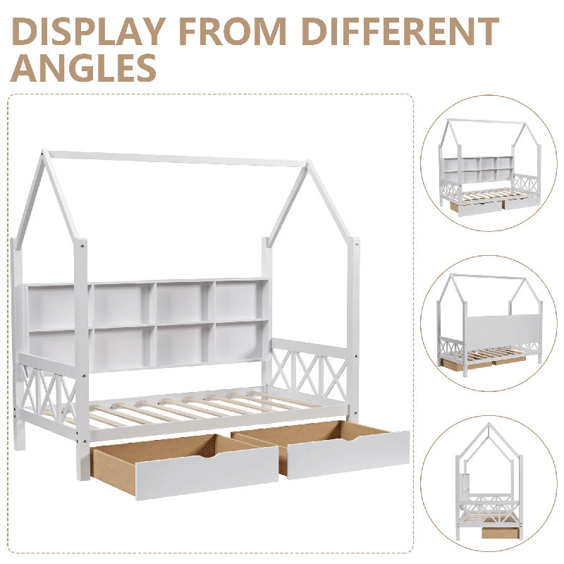 Allurine Children's Bed with Drawers, White, Full
