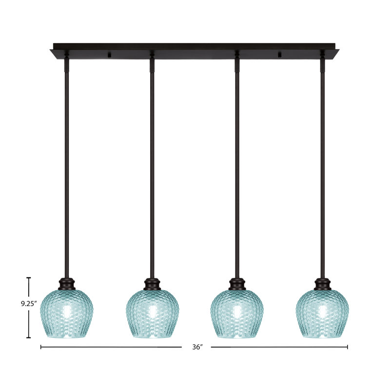 Edge 4 Light Linear Pendalier Shown With 6" Textured Glass, Espresso, Turquoise Textured