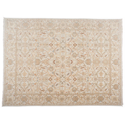 Tapis unique en laine noué à la main beige / sable / rouge de 9 pi x 12 pi