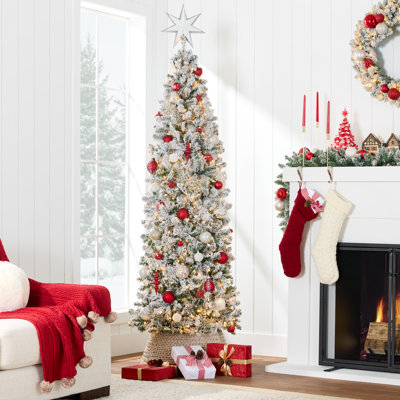 Frosted Pre-Lit Slim Pine Christmas Tree