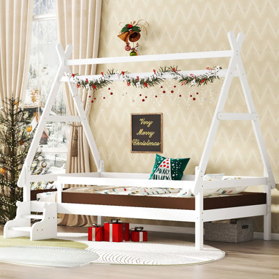 Lit plateforme simple avec escalier, lit simple en bois massif