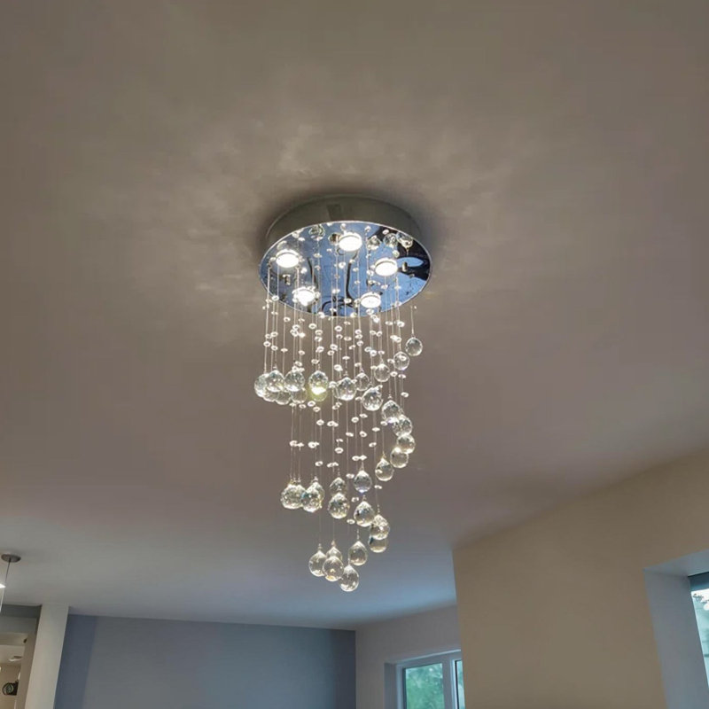 5-Light Dimmable Raindrop Crystal Flush Mount
