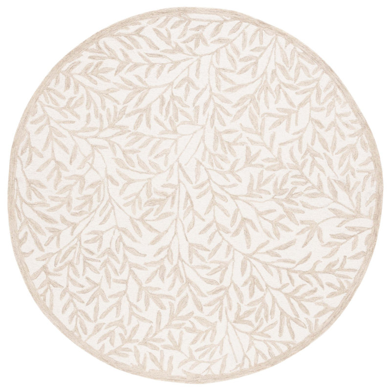 Tapis floral en laine / coton touffeté à la main Jaci ivoire / beige, Rond 6 pi