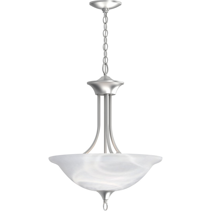 Luminaire suspendu d'intérieur en nickel brossé 3 lumières avec abat-jour en verre albâtre Whetsel, Nickel brossé