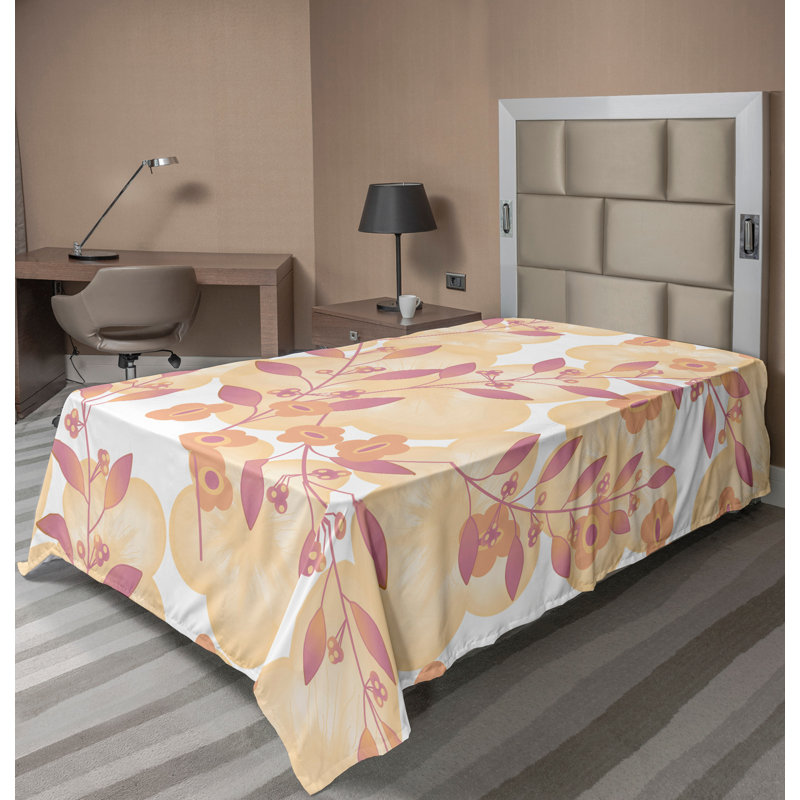 Ambesonne Top Flat Sheet Curving Art, Pink Peach Floral, Twin Flat Sheet