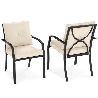 Patiojoy 2 Pcs Patio Dinning Chairs Cushioned Chairs W/steel Frame For Garden Backyard & Poolside