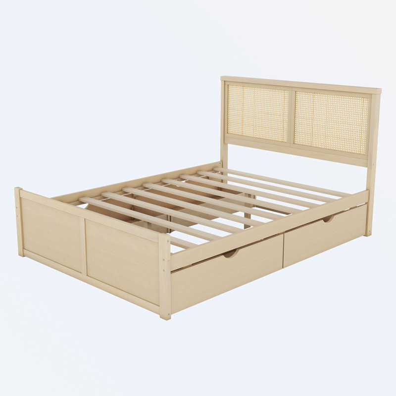 Lit plateforme avec rangement Bertka, Naturel antique, Grand
