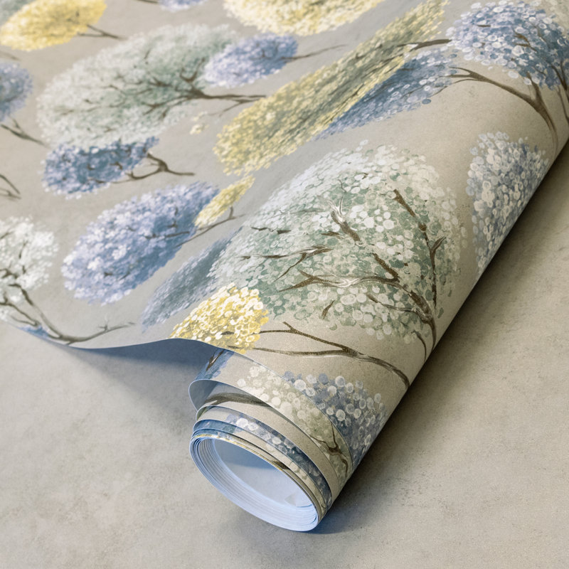 Thaler Large Tilia Trees and Plain Twinwall 4-panel Mural Design 3m x 280cm, Multi-coloured/Blue/Yellow