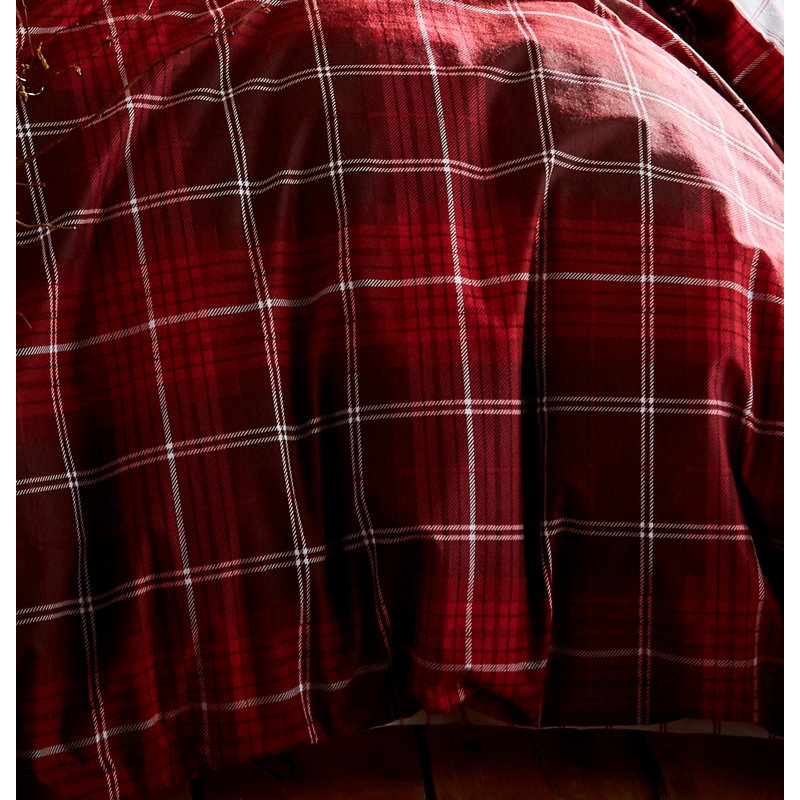 Brushed Cotton Tartan Check Duvet Cover Set, Single Duvet Cover + 1 Pillowcase, Red