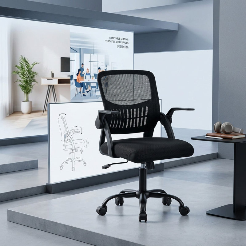 Ergonomic Mesh Task Chair with Flip up Arms, Black, Black