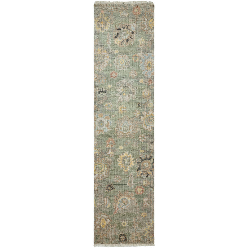 Glaspie Sage Whisper Hand-Knotted Wool Area Rug, Runner 2'6" x 10'