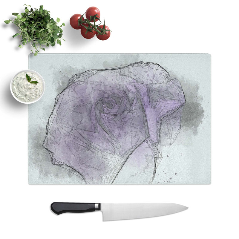 Glass Lone Purple Rose in Abstract Chopping Board, 39 cm W x 28.5 cm L