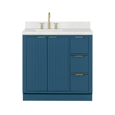 Haun 36'' Solid Wood Single Bathroom Vanity with 1.5'' Carrara Quartz Top