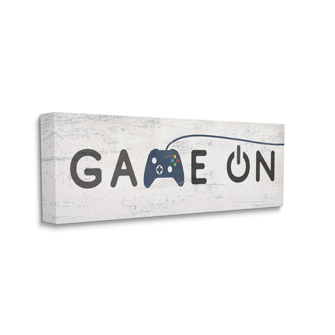 " Game On Video Gamer Phrase Blue Vintage Controller " by Daphne Polselli Stupell Industries 