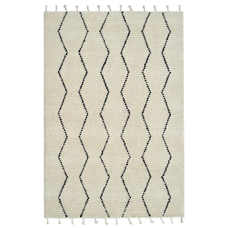 Tapis ivoire/noir en laine noué la à la main Leavitt, Rectangle 8 pi x 10 pi