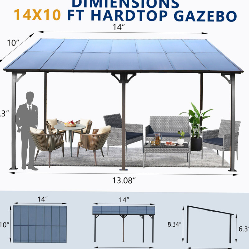 Large Black Powder-Coated Steel Wall-Mounted Outdoor Gazebo