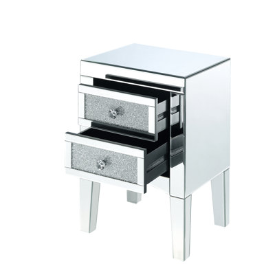 Rectangular End Table, Mirrored Small Accent Table