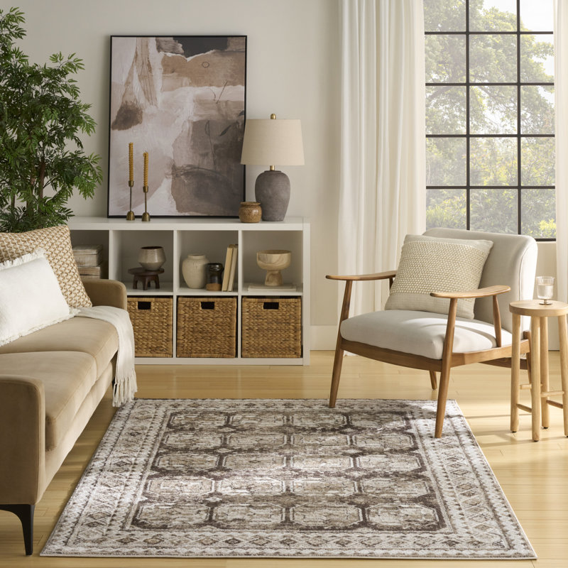 Tapis d'intérieur ivoire et brun Leuchte, Rectangle 5 pi 3 po x 7 pi