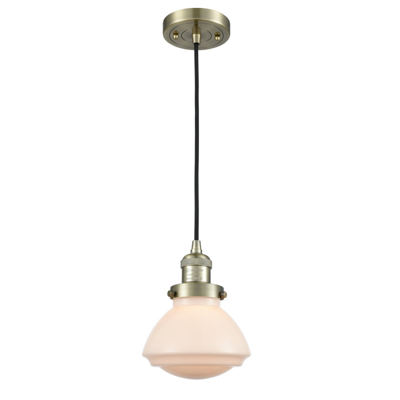 Luminaire suspendu simple à 1 lumière Chesterville, Blanc mat, Laiton antique, Ampoule DEL 6 watts Vinage