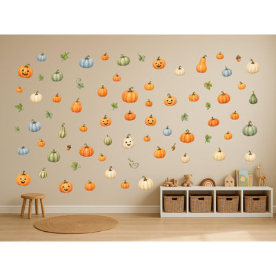 Pumpkin Patch Wall Decals, Set of 74 Peel and Stick Nursery Wall Stickers, Satin Finish Removable Kids Room Wall Art, 20"W x 20"H (50 x 50 cm)